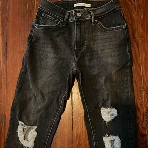 Levi’s distressed charcoal gray/faded black high rise skinny jeans size 26